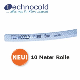 Technocold Kondensatschlauch PVC verstärkt 6x12 mm IDxAD, 10 m Rolle 