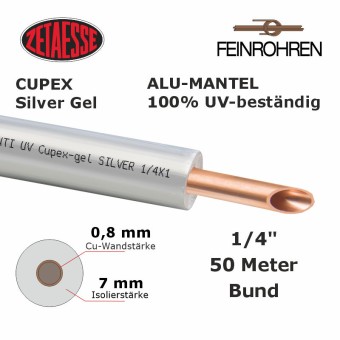 Technocold Klima - Kupferrohr Cupex Silver Gel  1/4" x 0,8 mm, 7 mm Iso., 50m Rolle 