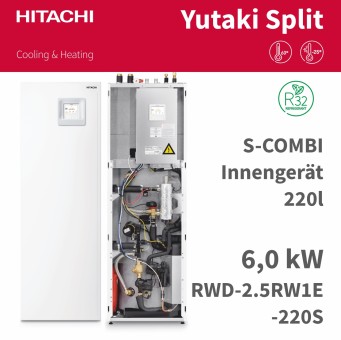 HITACHI Split-Innenteil+220 l Speicher WP RWD-2.5RW1E-220S, 6kW R32 
