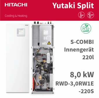 HITACHI Split-Innenteil+220 l Speicher WP RWD-3.0RW1E-220S, 8kW R32 