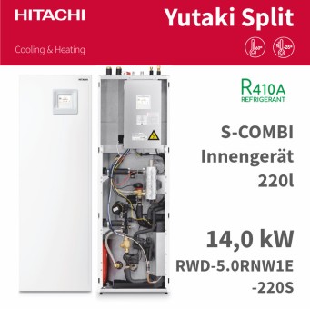 HITACHI Split-Innenteil+220 l Speicher WP RWD-5.0NW1E-220S, 14kW R410A 