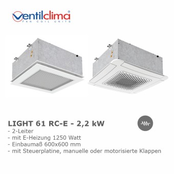 Ventilclima KW-Kassettengerät Light 61 RC-E,2-L, 2,2 kW, m. Steuerplatine, m. E-Heizung 