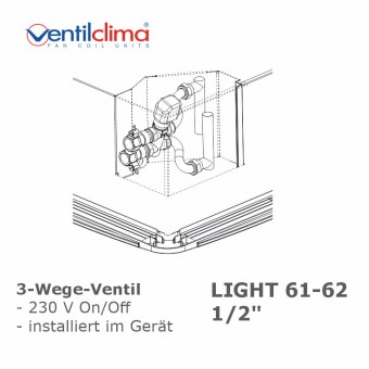 3 Wege Ventilbaugruppe 1/2", LIGHT 61-62, intern, installiert 