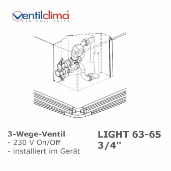 3 Wege Ventilbaugruppe 3/4", LIGHT 63-65, intern, installiert 